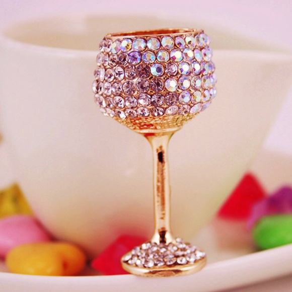 Blingy Nice Gold Rhinestone Wine Glass Keychain! - Picture 2 of 3